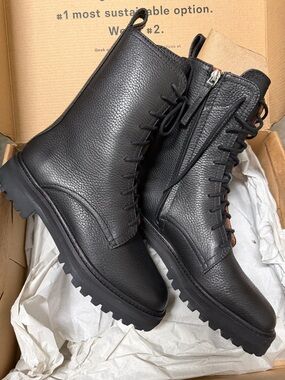 Reformation Black Leather Lace-Up Combat Boots
